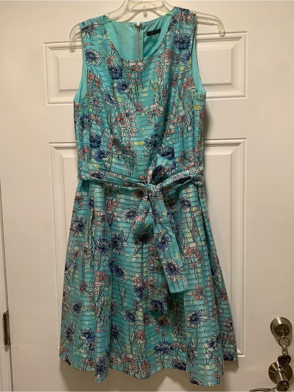 Tommy Hilfiger Aqua Floral Sleeveless Tie-Waist Fit-and-Flare Dress